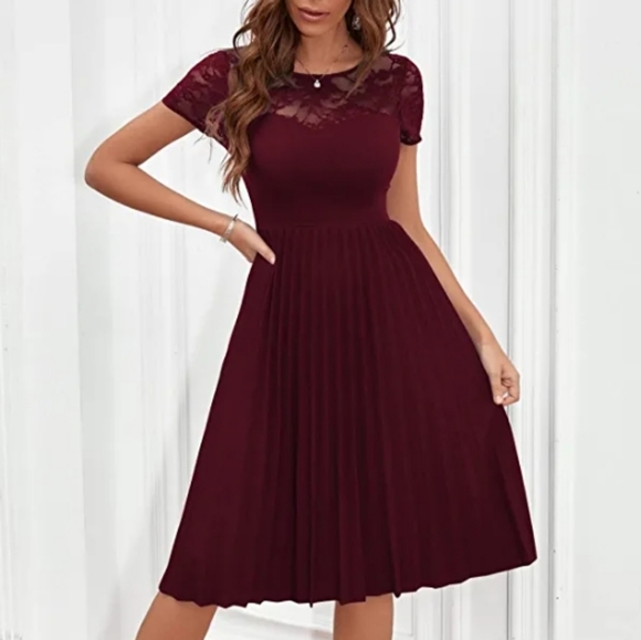 SHEIN Dresses & Skirts - Gorgeous lace Panel Midi A-Line Dress size large